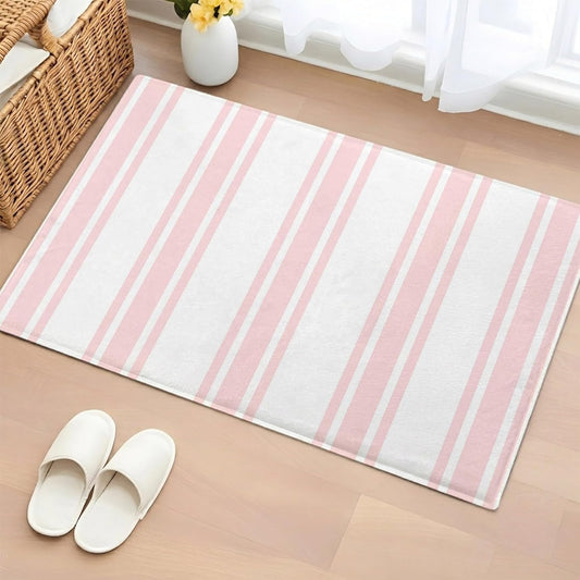 Non Slip Bath Mat for Bathroom Floor Tub, Modern Geometric Pink Stripes Bathroom Rug Water Absorbent Soft Shaggy Rugs Indoor Doormats Minimalist Line on White Mats,16x24in