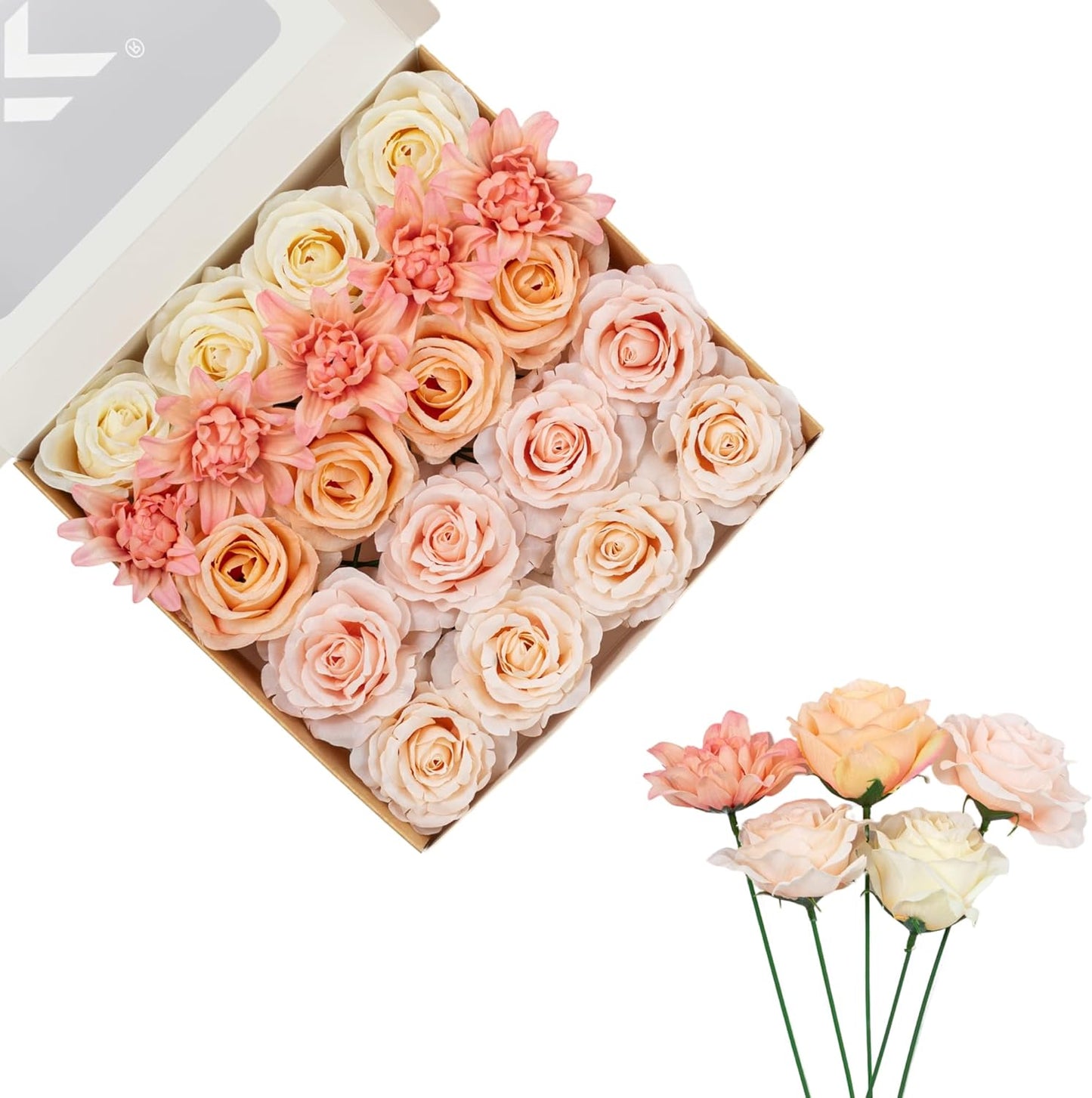 FANKO Artificial Flowers for DIY, Cream Peach Blush Pink Faux Flowers Bouquet, Fake Rose Silk Flowers for Vase, Home Decor, Garland, Wedding, Birthday, Party, Romantic Celebration