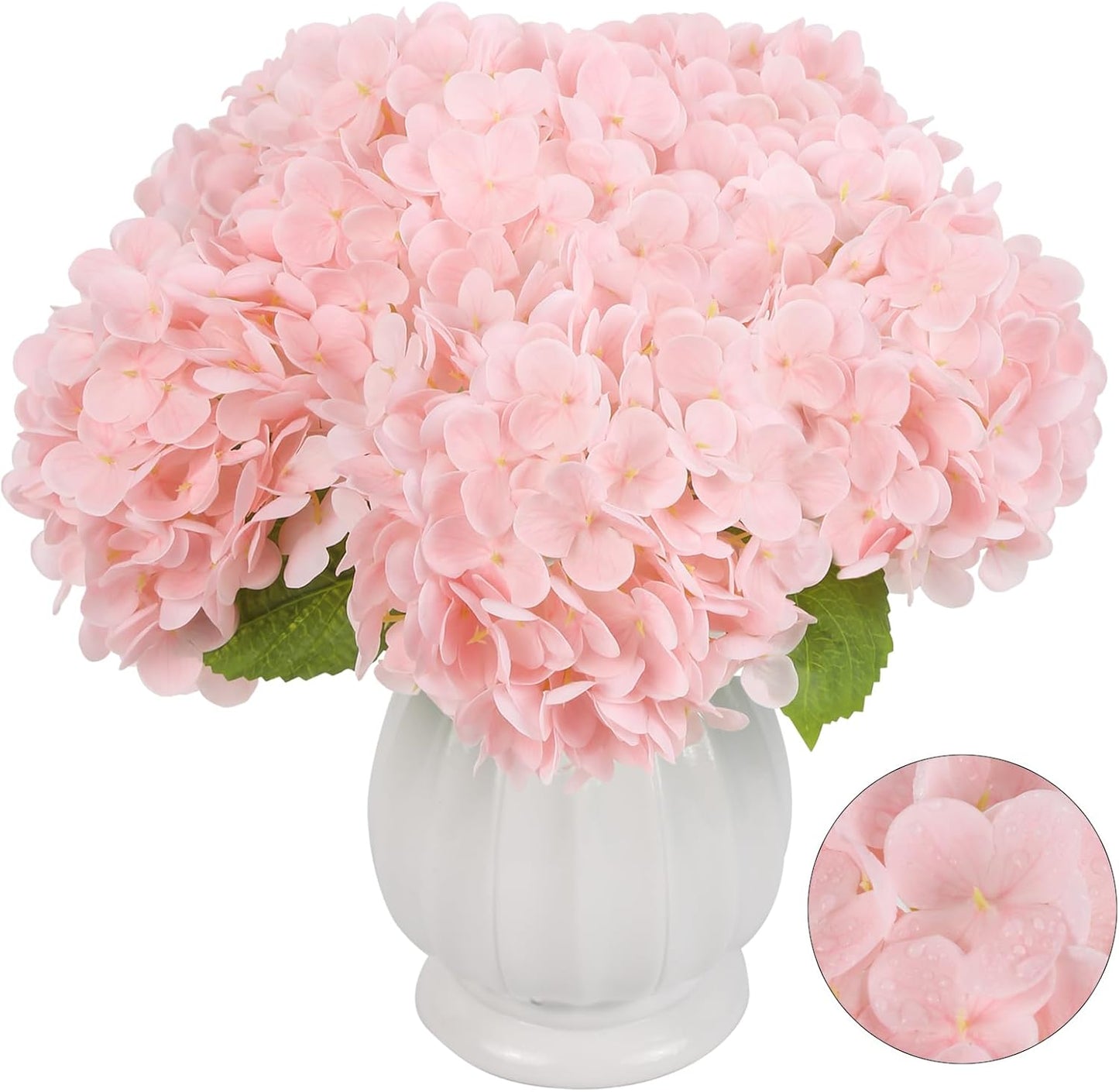 IPOPU 6PCS Real Touch Faux Hydrangea Artificial Flowers Light Pink Hydrangeas with Stems Lifelike Fake Hydrangeas for Home Table Wedding Baby Shower Party Floral Arrangements (Light Pink)