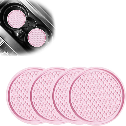 gunhunt 4-Piece Honeycomb Waterproof Fixed Tea Coaster, 2.75In PVC Anti-Slip Cup Holder Insert, Universal for Vehicle Interior Mats (Pink)