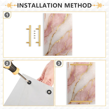 Pink Marble Pattern Serving Tray with Handles Bathroom Tray Vanity Trays for Home Bathroom Kitchen Decor Non-Slip Silicone Acrylic 8"x12"