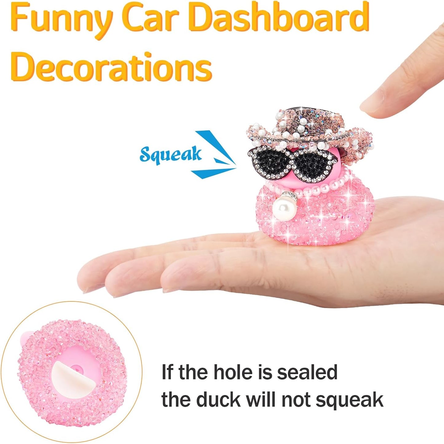 wonuu Pink Diamond Rubber Duck Car Ornaments Dashboard Decorations for Cool car Accessories with Diamond