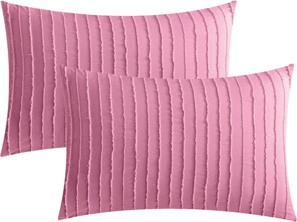 JELLYMONI Pillowcases Standard Size Bright Pink 2 Pack Boho Striped Bed Pillow Covers 20x26in Polyester Envelope Pillow Shams Tufted Bohemian Textured (Pillows are not Included)