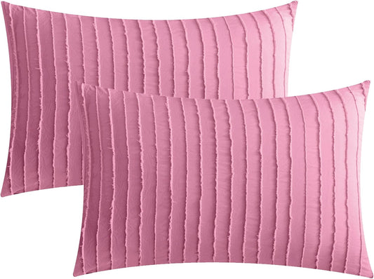 JELLYMONI Pillowcases Standard Size Bright Pink 2 Pack Boho Striped Bed Pillow Covers 20x26in Polyester Envelope Pillow Shams Tufted Bohemian Textured (Pillows are not Included)