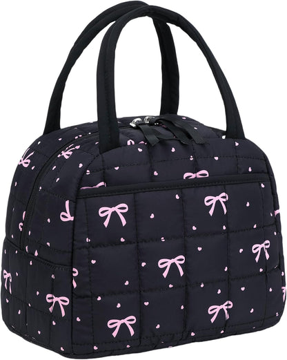 BTOOP Lunch Box for Women Men Cute Corduroy Lunch Bags Large Capacity Insulated Lunch Tote Bag For Work Travel Or Picnic (Pink Bow)