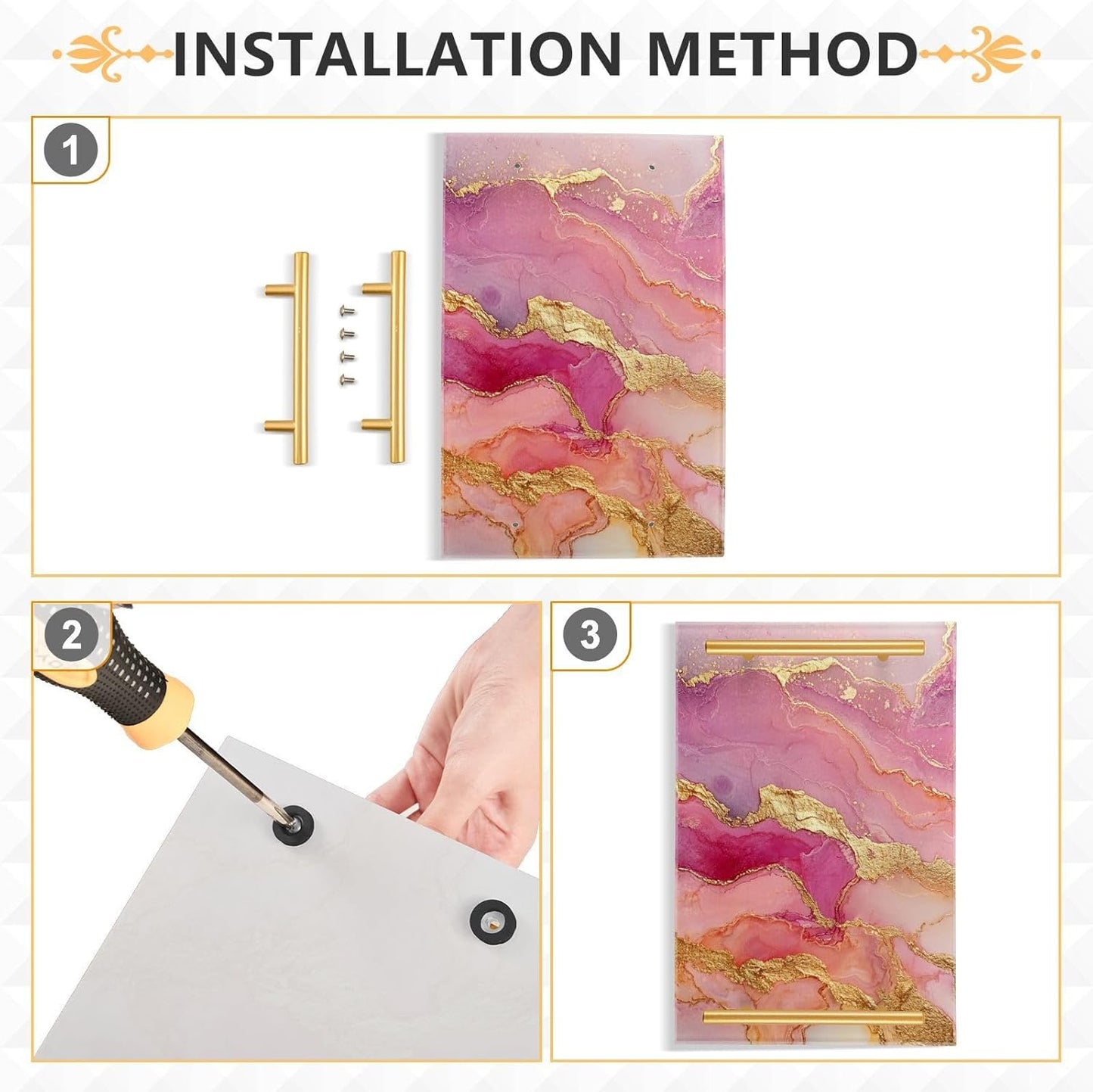 Marble Rose Gold Hot Pink Decorative Acrylic Cafeteria Tray with Handles Flat Serving Tray for Jewelry Perfume for Drink Serving Tabla para desayuno