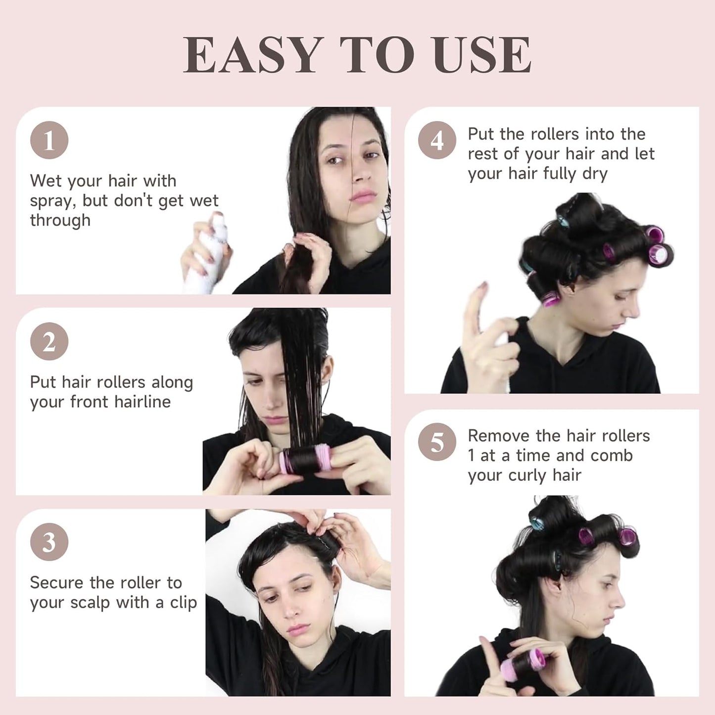 26 Pcs Ceramic Thermal Hair Rollers Set,Hair Curlers for Blowout Look Long Medium Short Hair,Jumbo Self Grip Hair Rollers with Clips for Women(18 Rollers + 8 Stainless Steel Clips,Pink)