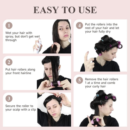 26 Pcs Ceramic Thermal Hair Rollers Set,Hair Curlers for Blowout Look Long Medium Short Hair,Jumbo Self Grip Hair Rollers with Clips for Women(18 Rollers + 8 Stainless Steel Clips,Pink)