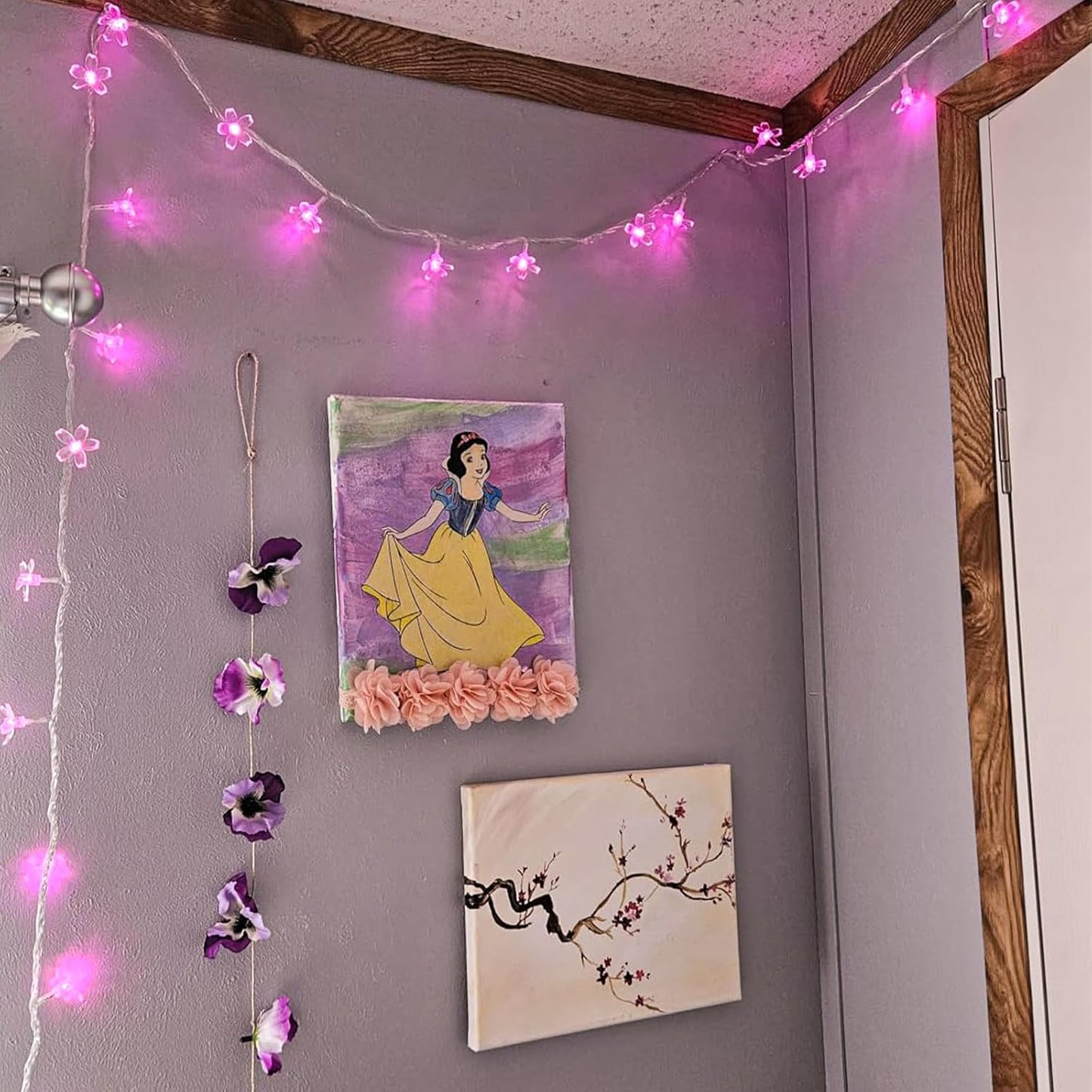 Fairy Flower String Lights Decor, USB & Battery Lighted Decorative Cute Cherry Blossom Indoor Bedroom Window Hanging, Novelty Floral Lamp for Christmas Easter Wedding Party Birthday Décoration (Pink)