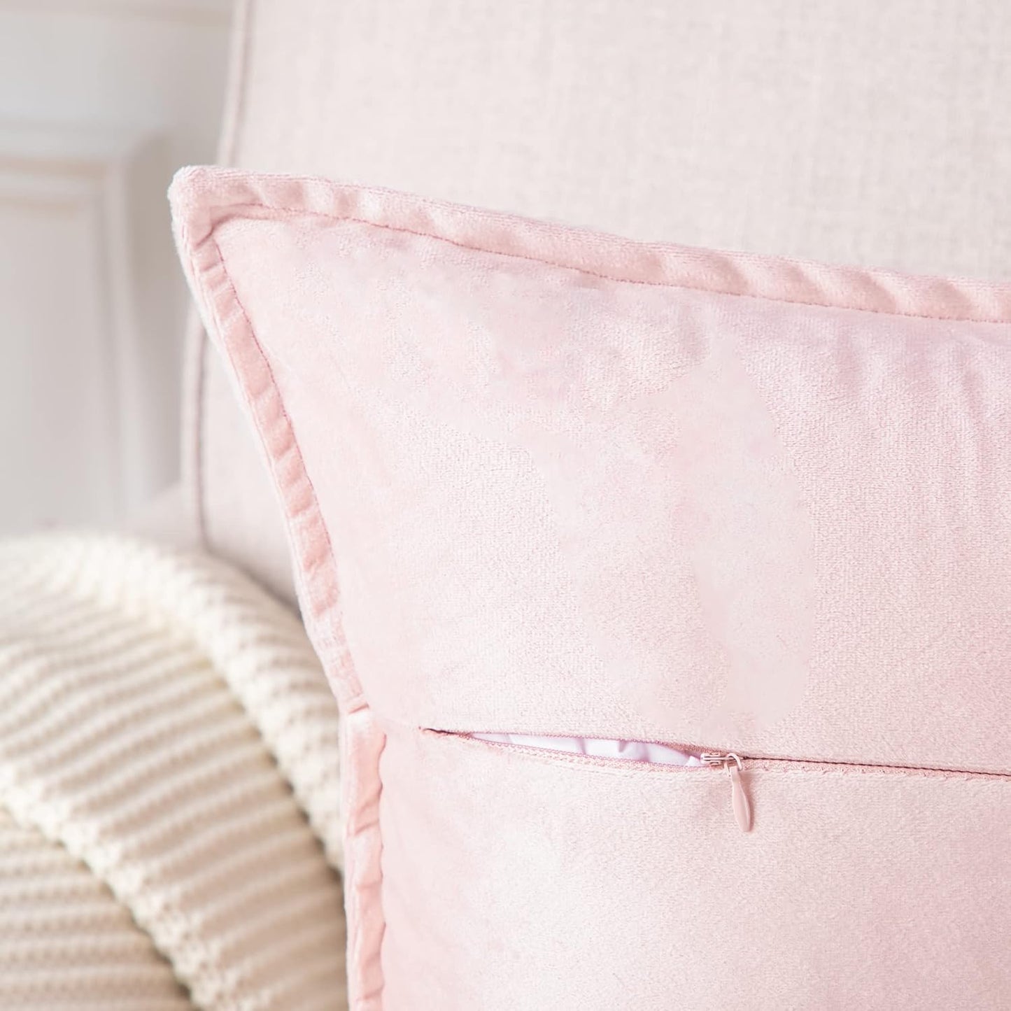 MADIZZ Set of 2 Super Soft Velvet Decorative Throw Pillow Covers 18x18 inch Light Pink Square with Fringe Luxury Style Cushion Case Pillow Shell for Sofa Bedroom