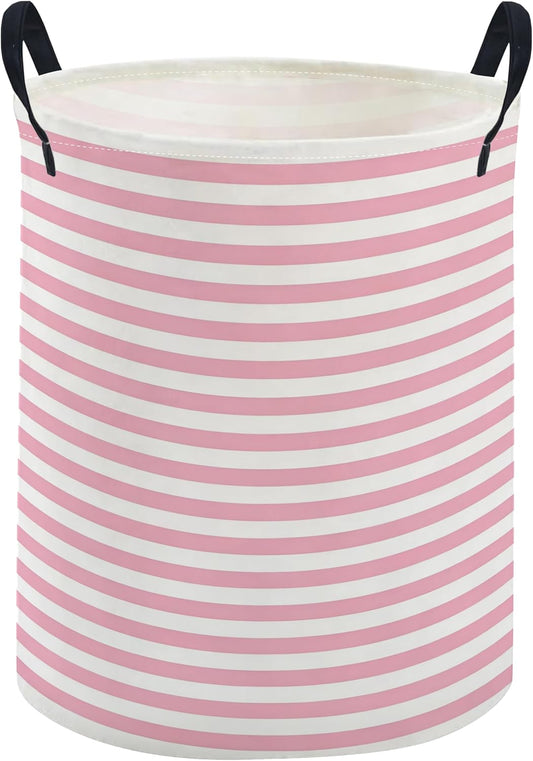 ESSME Kids Laundry Basket,Pink Hamper Collapsible Canvas Waterproof Storage Bin for Girls, Cute Hamper,Gift Baskets(Pink stripes)