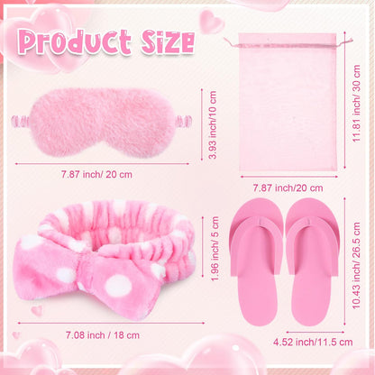 Moucuny 42 Pcs Summer Spa Sleepover Party Supplies Bulk for Women Include 6 Pink Hairbands 6 Eye Masks 12 Wristbands 6 Bath Loofahs 6 Pairs Disposable Slippers 6 Organizer Bags(Bright)