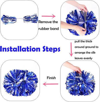 2 Pack Cheerleading Pom Poms with Baton Handle Rainbow Colorful Cheer Pom Poms for Sports Team Spirit Cheering Kids Adults