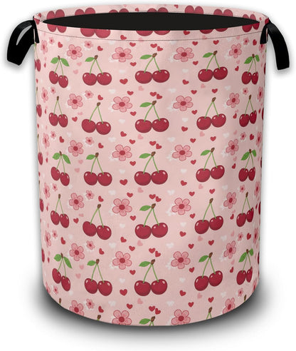 Cherry Flower Laundry Basket,Waterproof Foldable Pink Laundry Hamper,Dirty Clothes Laundry Basket, Linen Bin Storage Organizer Collection 16" x 20.8"