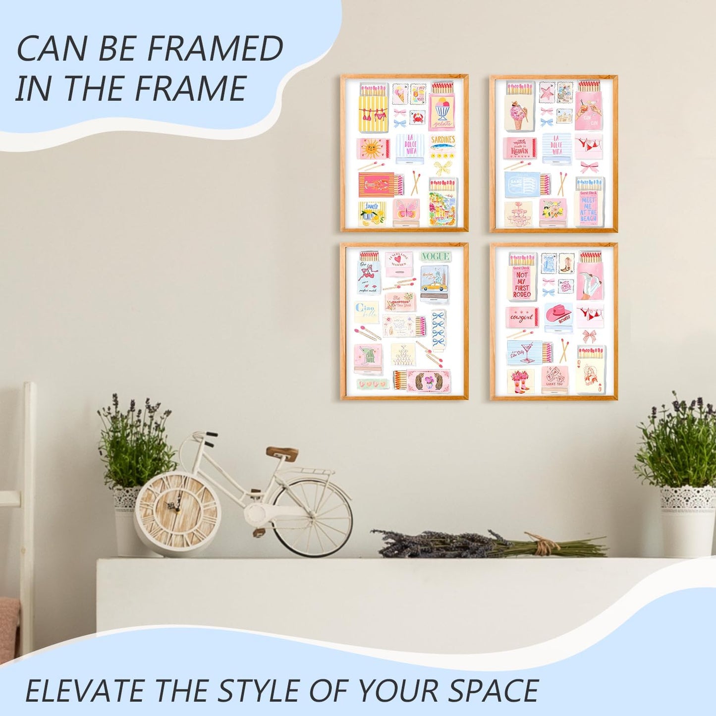 OHDCE Trendy Preppy Retro Wall Art Prints Posters 8x10 Set of 4, Pastel Pink Aesthetic Coastal Cowgirl NYC Fashion Wall Decor Pictures Artwork for Girls Bedroom College Dorm Apartment, Unframed