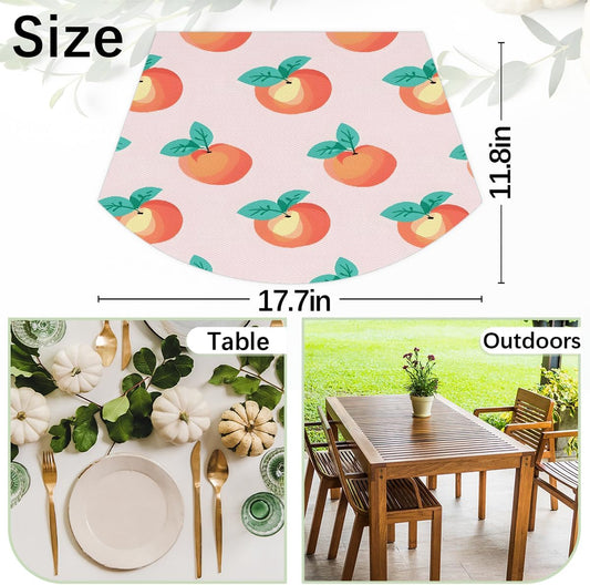 PVC Wedge Placemats for Round Tables Set of 5,Waterproof Heat-Resistant Table Mats, 17.7x11.8 Inch, Fruits Peach Pattern Printed Decor