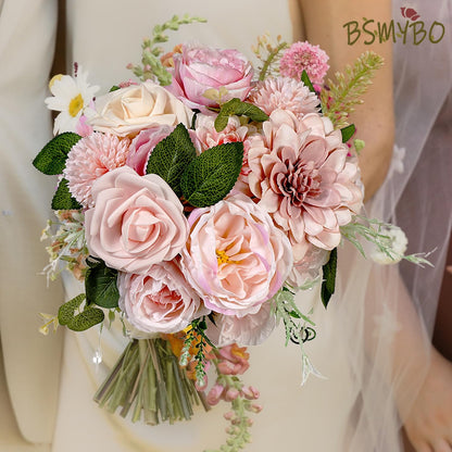 BSMYBO Roses Artificial Flowers Combo Pink Flower Bouquets Box with Stems for DIY Bridal Wedding Bouquets, Baby Shower Decorations Fake Floral Arrangements Table Centerpieces Home Decor Indoor