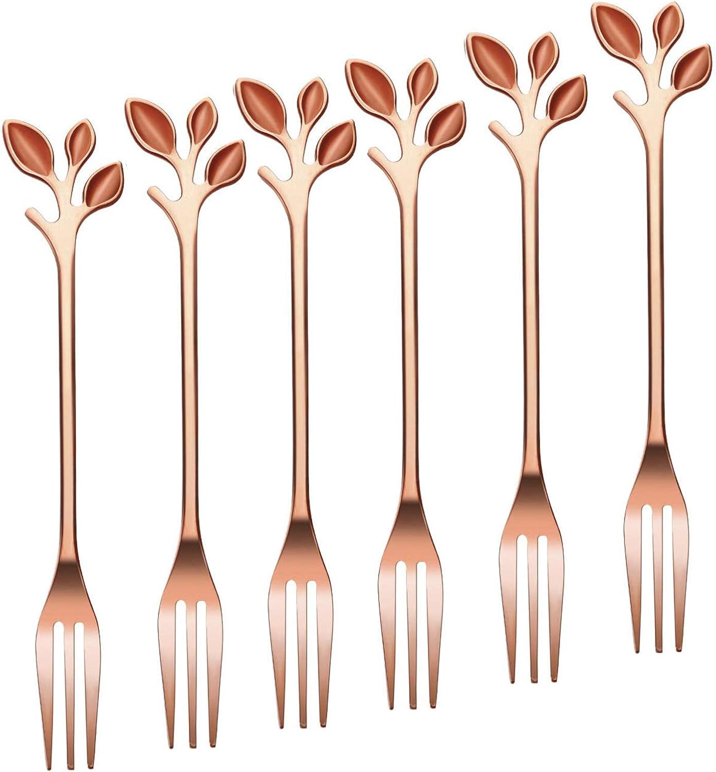 Stainless Steel Dessert Fruit Forks Cocktail Sticks Set of 6, Stainless Steel 4.7 Inches Mini Salad Forks Appetizer Cake Dessert Forks Party Supplies (6 Forks-Rose Gold)