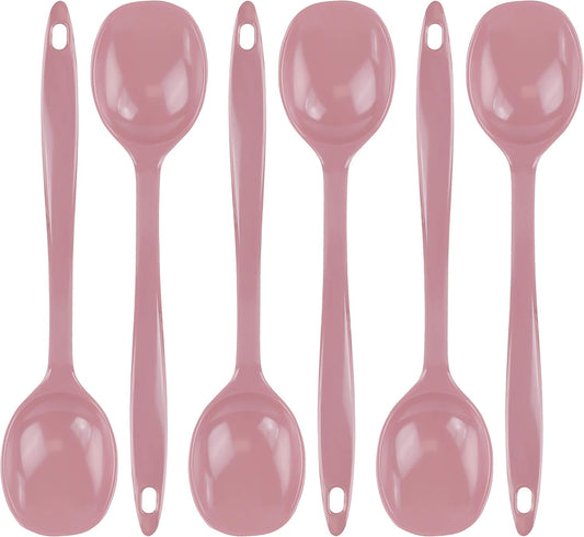 Reston Lloyd Cooking Spoon for Serving, Basting, Mixing, Heat Resistant, BPA Free Melamine 11 inch Utensil with Ergonomic Handle, Set of 6, Pink