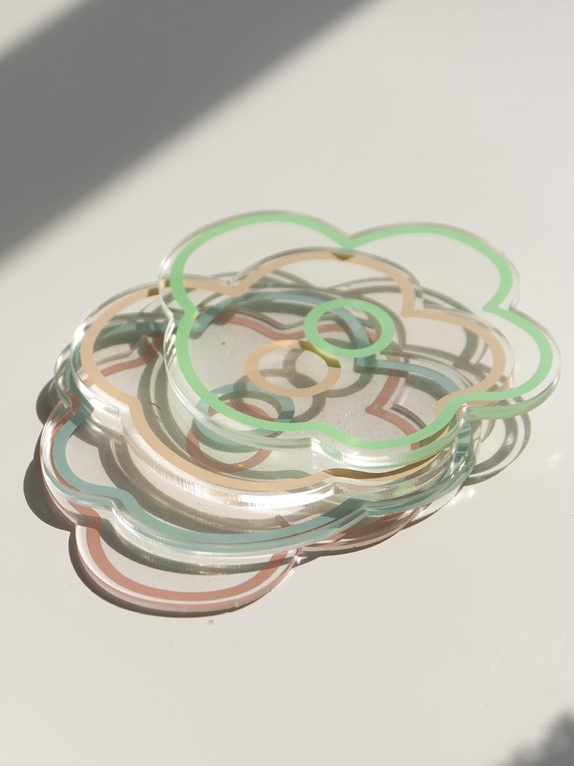 Transparent Acrylic Flower Coaster, Flower-shaped Coaster, Acrylic Coaster Home decor Decorative Ornaments (Pink)