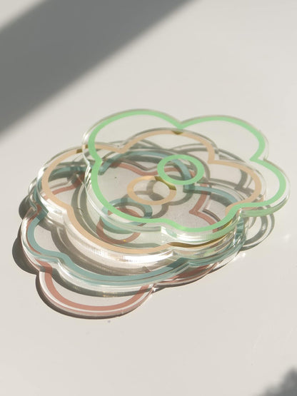 Transparent Acrylic Flower Coaster, Flower-shaped Coaster, Acrylic Coaster Home decor Decorative Ornaments (Pink)
