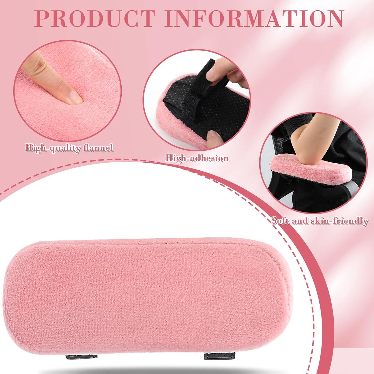 Threlaco 2 Pcs Office Chair Armrest Pads Soft Foam Office Chair Arm Covers Fluffy Flannel Gaming Armchair Armrest Cushion for Elbows and Forearms Support Pressure Relief (Pink)