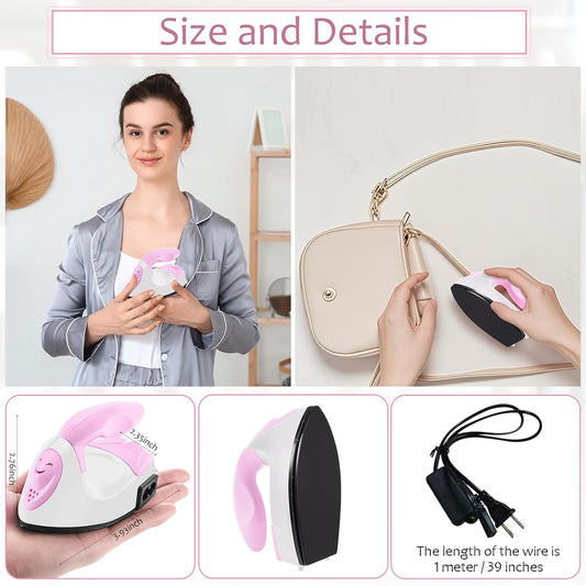 Honoson Mini Craft Iron Mini Heat Press Small Iron 3.93 x 2.36 x 2.76 in Portable Handy Tiny Flatiron with Charging Base Accessory for Fuse Bead Patch DIY Heat Transfer Vinyl(Light Pink,White)