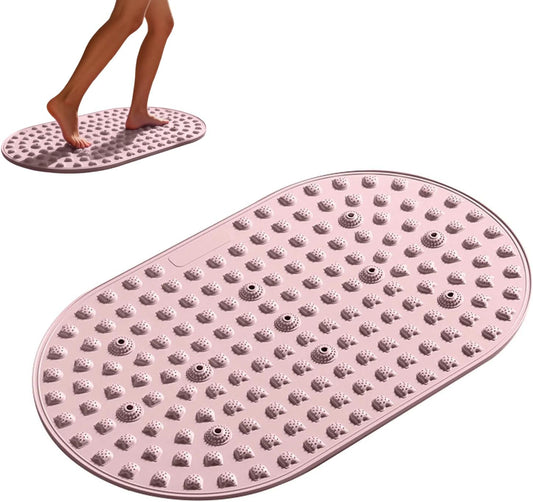 Shower Mat, Round Non Slip Bath Mat with Suction Cups and Drain Holes, Silicone Bathtub Mats for Bathroom Bathtub Swimming Pool (Pink)