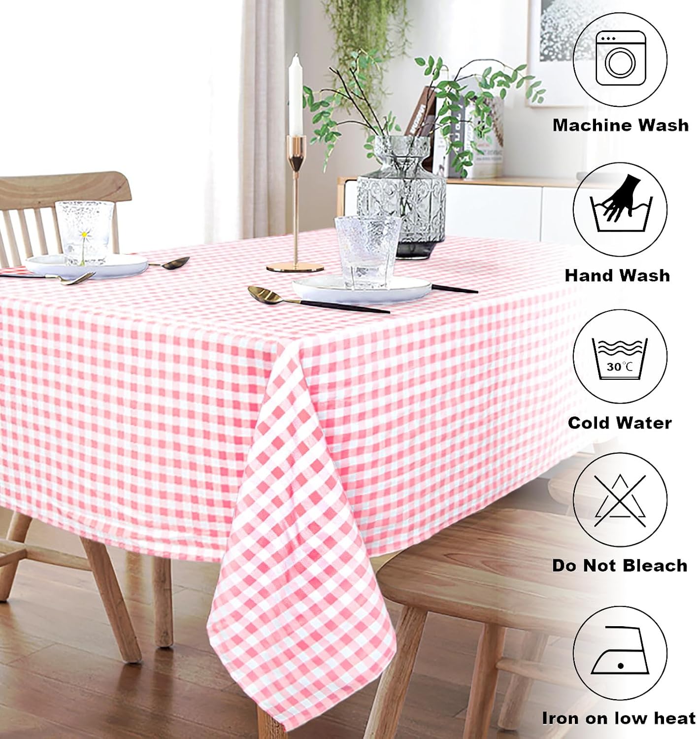ShinyBeauty Pink and White Tablecloth - 54x108 Inch Buffalo Check Cotton Gingham Tablecloth for Rectangle Dining Table - Baby Pink Plaid Party Supplies