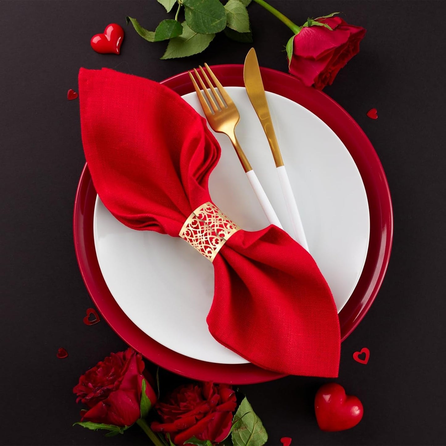 uxcell 50Pcs Napkin Rings Laser Cut Foil Paper, Napkin Holder Hollow Napkin Bands for Weddings Party Serviette Table Decoration Restaurant (Pink, 5.3 x 1.6)