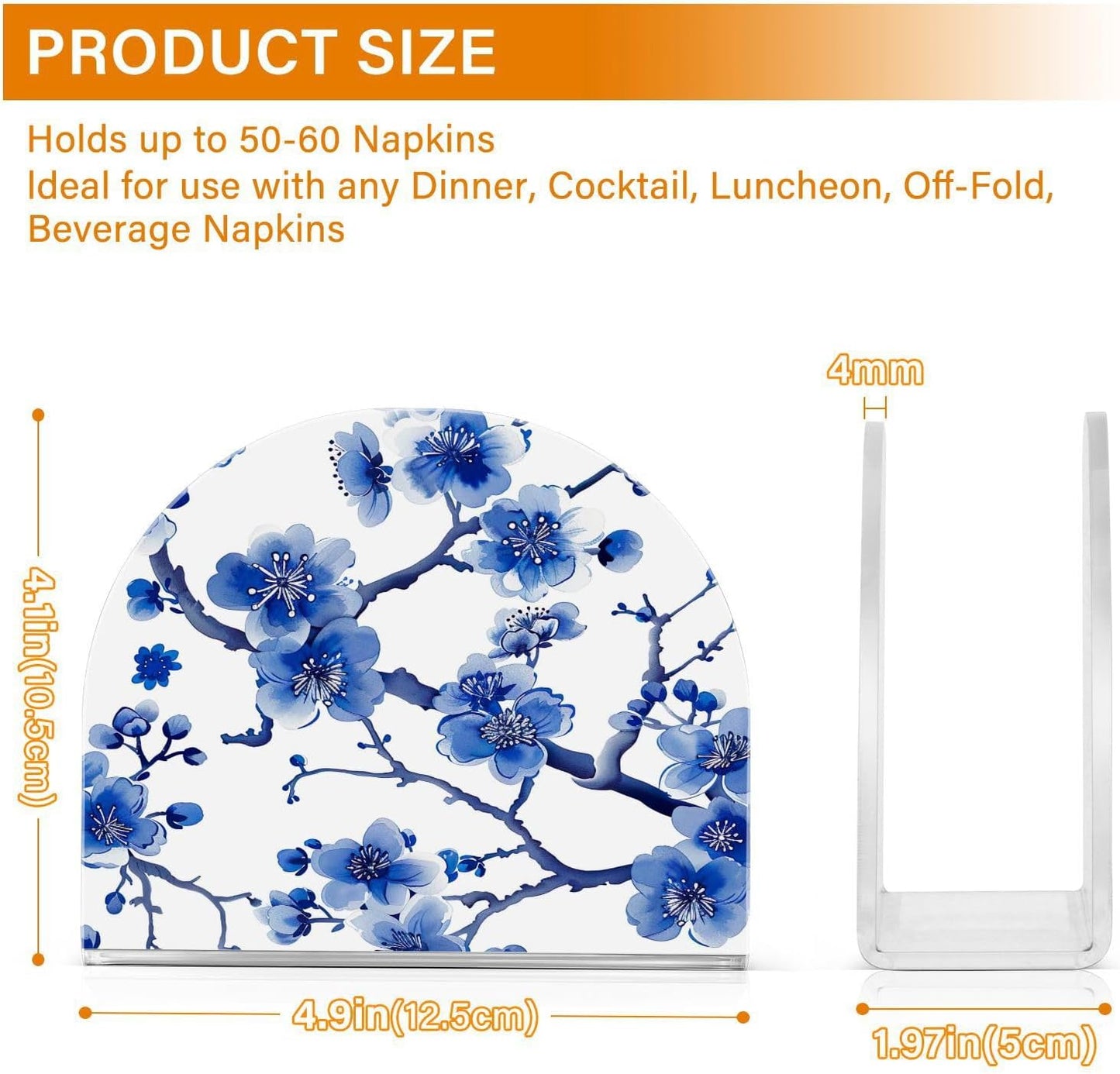 Blue Peach Blossom Kitchen Napkin Holders, Napkin Dispenser for Table, Kitchen Home Décor Paper Storage - 2 pcs