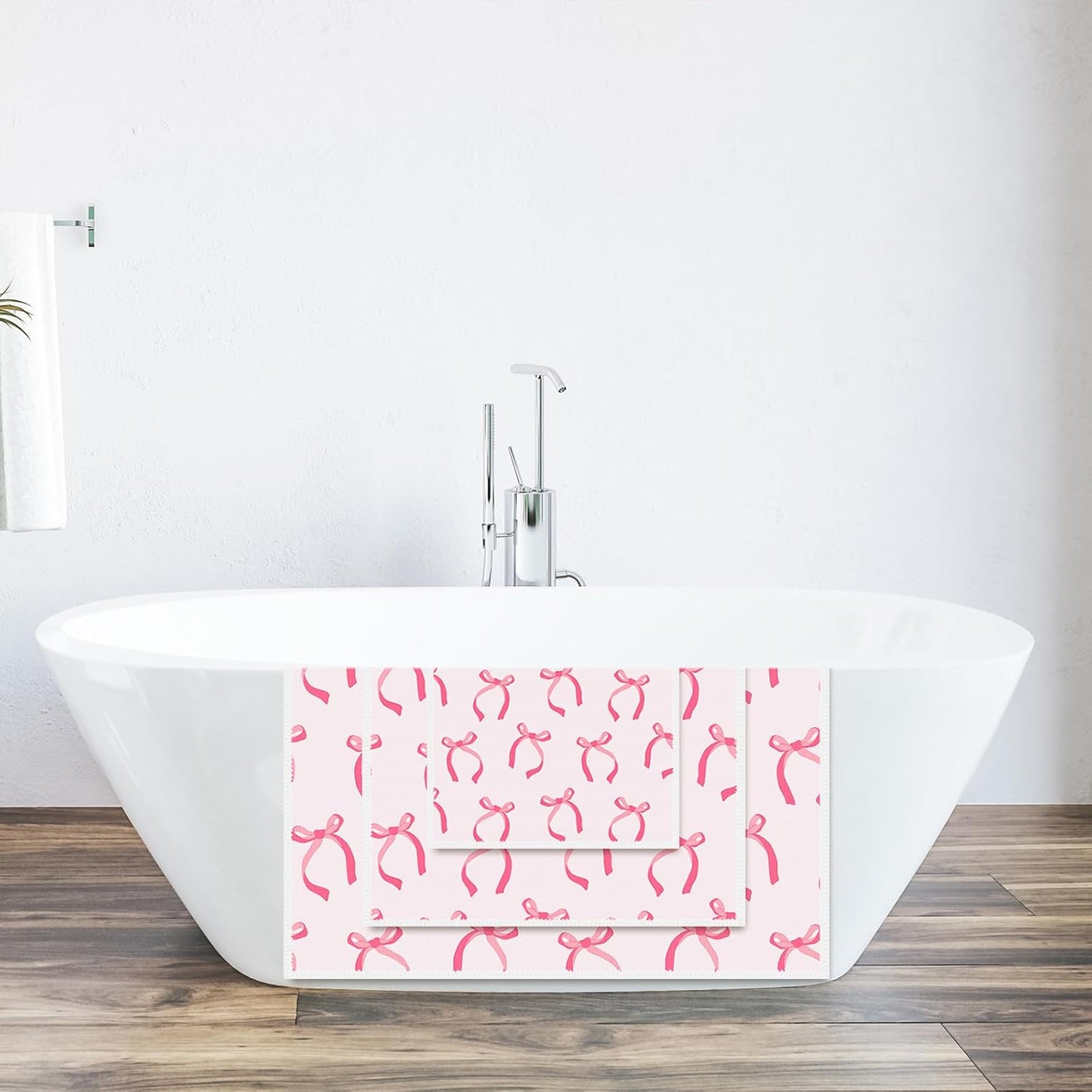 JarThenaAMCS Pink Bow Bathroom Towels Set of 3 Watercolor Bowknot Coquette Absorbent Towels Bath Hand Towel Wash Cloth for Beach Swim Shower Drying