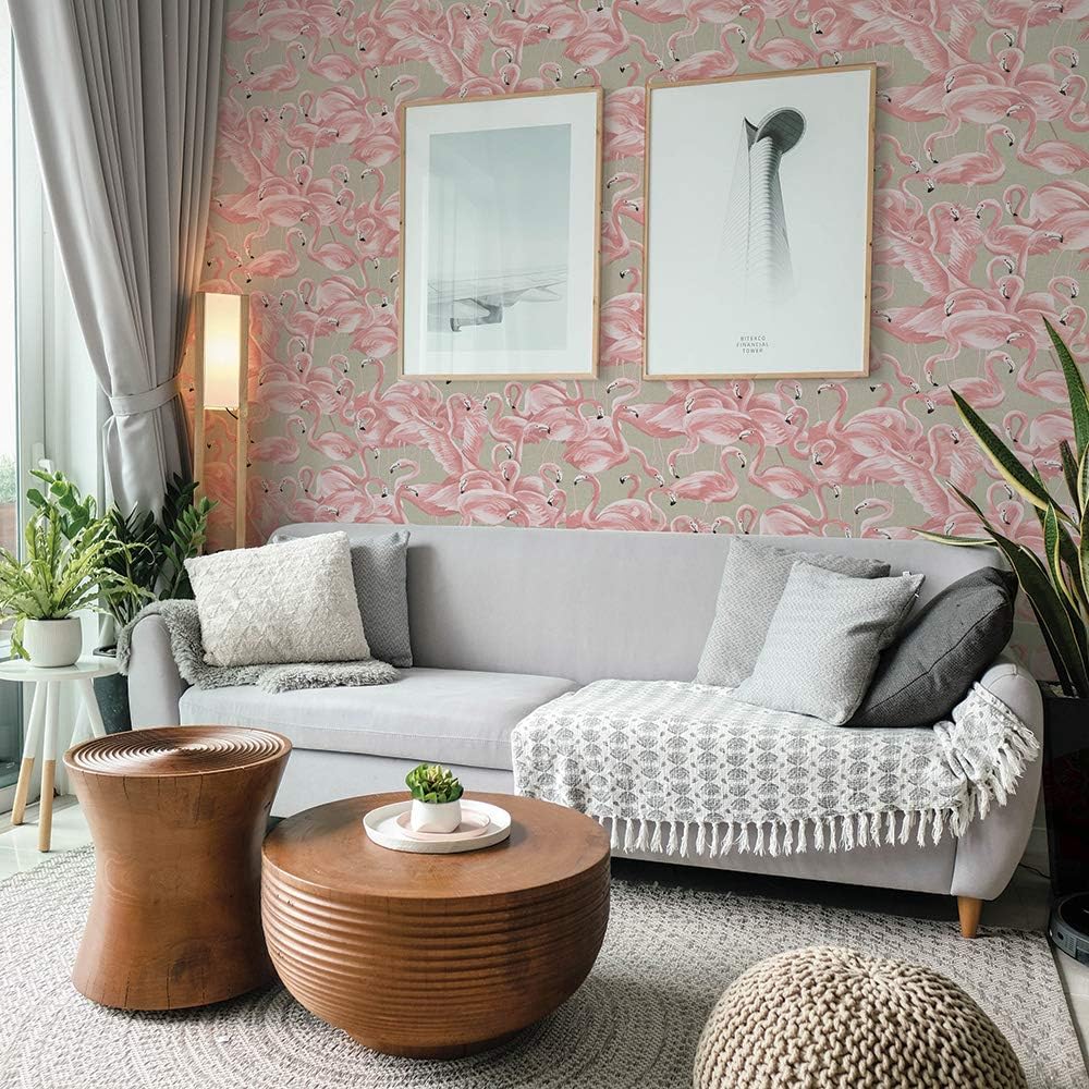 Tempaper Ballerina Pink Flamingo Removable Peel and Stick Wallpaper, 20.5 in X 16.5 ft, Made in the USA