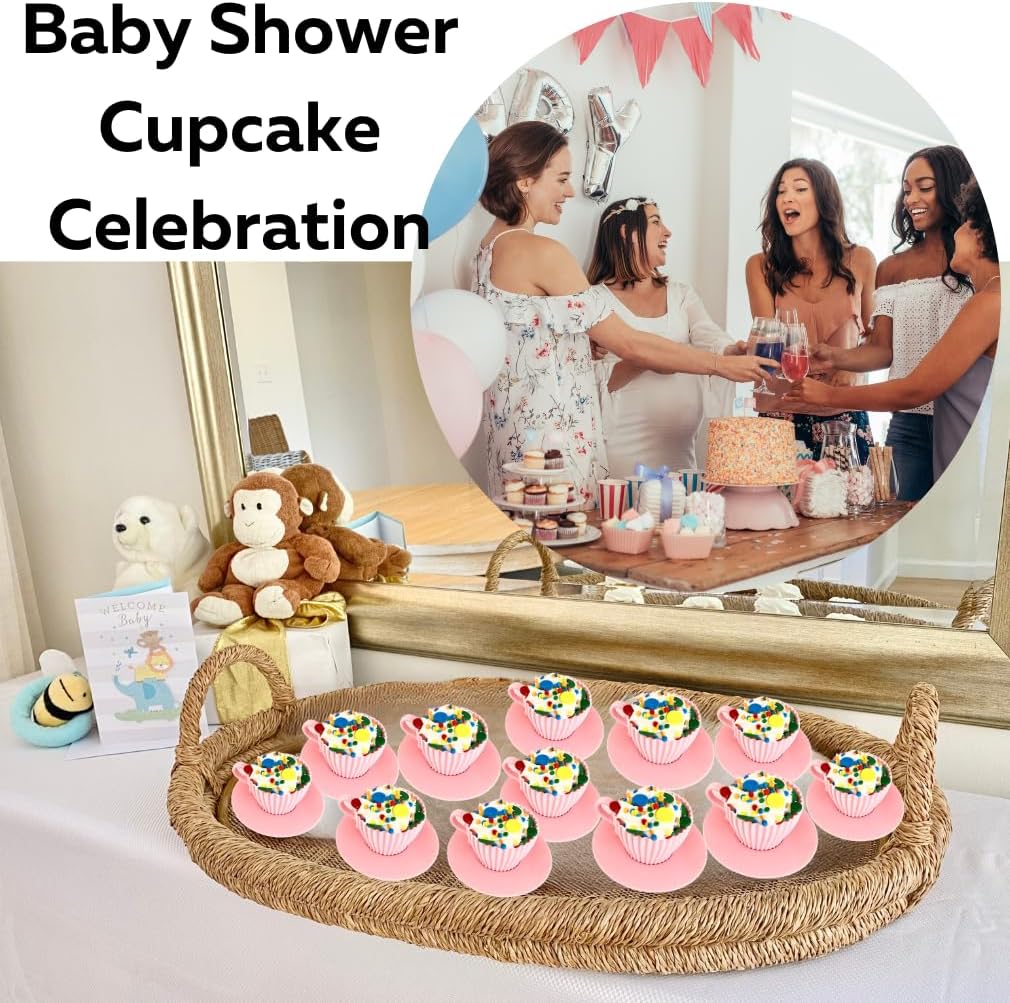 Evelots Baking Cupcake Molds - Silicone Teacup Set - 24 Pc Set - Oven-Safe - Nonstick - Muffin Cups for Bridal/Baby Shower, Birthday/Tea Party - 12 Cups & 12 Saucers - BPA Free