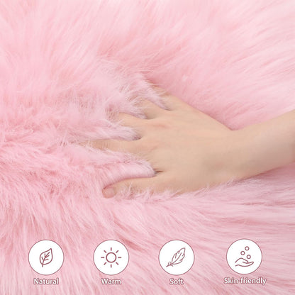 Yookeer Faux Sheepskin Seat Cushion with Ties, 16"x16" Ultra Soft Fluffy Dorm Chair Cover, Non-Slip Shag Fur Seat Cover for Dorm Desk, Aesthetic Room Decor Office Gaming Chair Vanity(Light Pink)