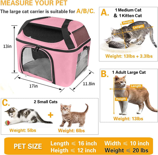 Cat Carrier Backpack Pet Carrier for Cats & Small Dogs Under 20 lbs TSA Airline Approved Soft Sided Collapsible Travel Carrier with Ventilation Windows, Pink