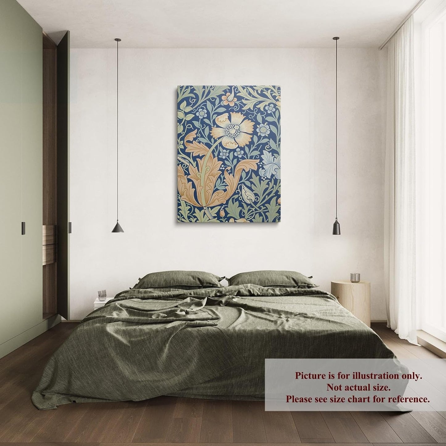 Niwo ART - Blue and Peach Garden Bloom, William Morris (1834–1896) Art - Part A, Canvas Wall Art Home Decor, Gallery Wrapped Painting, Stretched, Framed Ready to Hang (24"x20"x1.5")