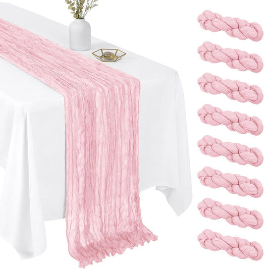 8 Pack Light Pink 17 x 108 Inch Cheesecloth Table Runner - Boho Gauze Sheer Fabric for Wedding Baby Shower Party Home Decor