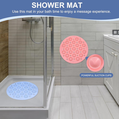 PATIKIL 11.81 x 11.81 Round Non-Slip Shower Mat, PET Bathtub Floor Mat with Suction Cups & Drain Holes for Shower Stall Bathroom Bathtub, Pink