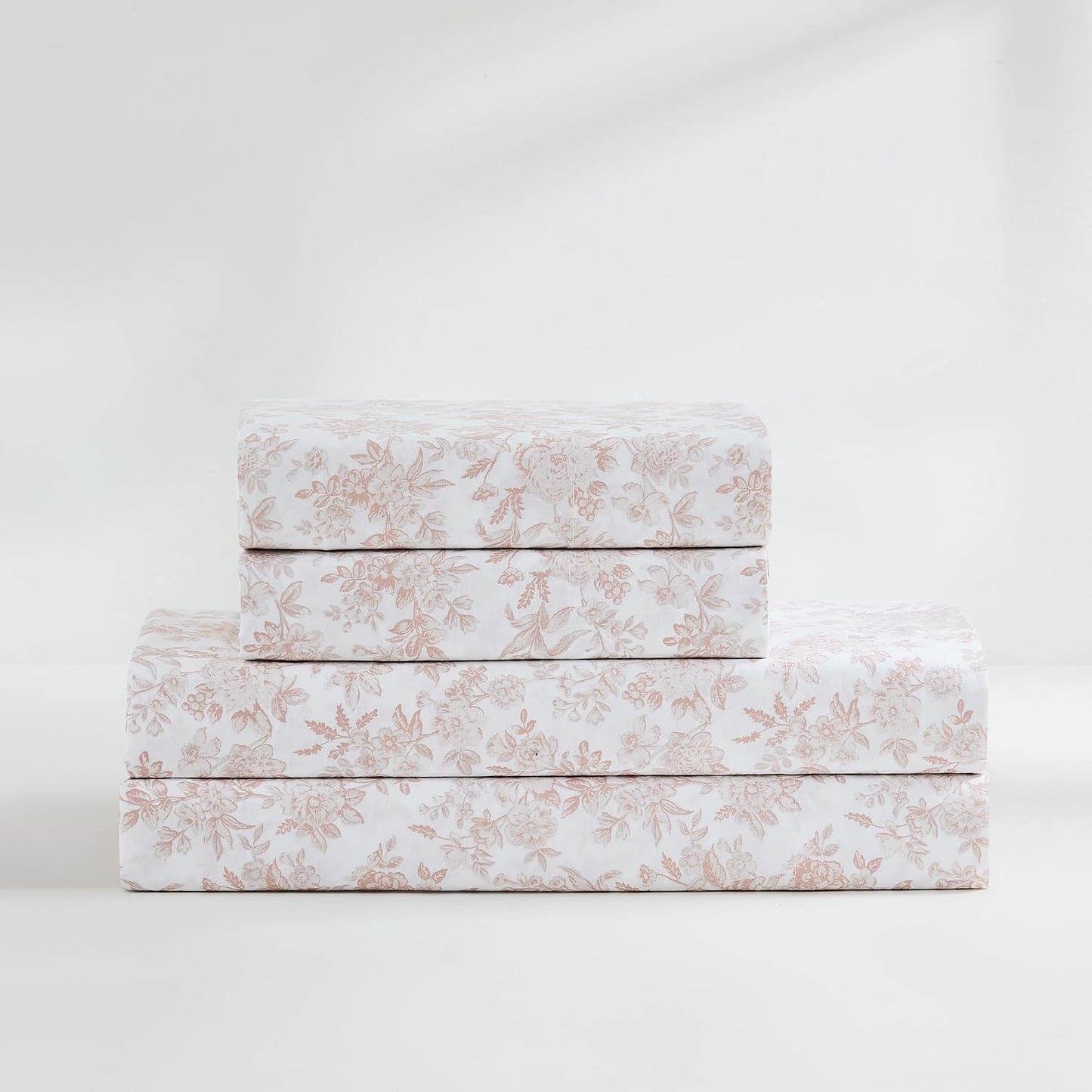 Lush Decor Peony Toile Cotton Sheet Set 4 Piece Set Full Peach - Cotton Sheets - Floral Bed Sheets - Kids Bedding - Pink - Coquette Decor