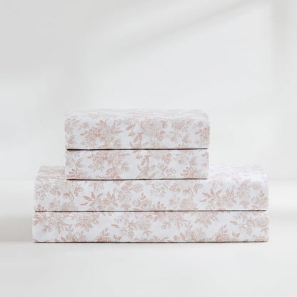 Lush Decor Peony Toile Cotton Sheet Set 4 Piece Set Full Peach - Cotton Sheets - Floral Bed Sheets - Kids Bedding - Pink - Coquette Decor