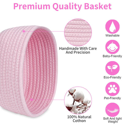 【2 Pack】ABenkle Small Woven Baskets, Tiny Oval Shallow Storage Baskets, Mini Cotton Rope Empty Decorative Basket, Boho Little Organizer Bins for Bathroom, Cat Dog Toy Gifts Baskets