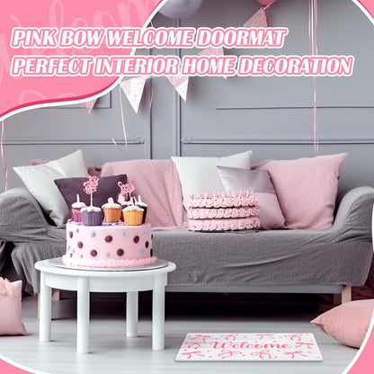 Mindsoft Pink Bow Doormat - 18x30 Non Slip Coquette Welcome Mat, Cute Pink Ribbon Door Mat for Apartment Entryway, Girls Bedroom Rug, Aesthetic Room Decor Gift for Her