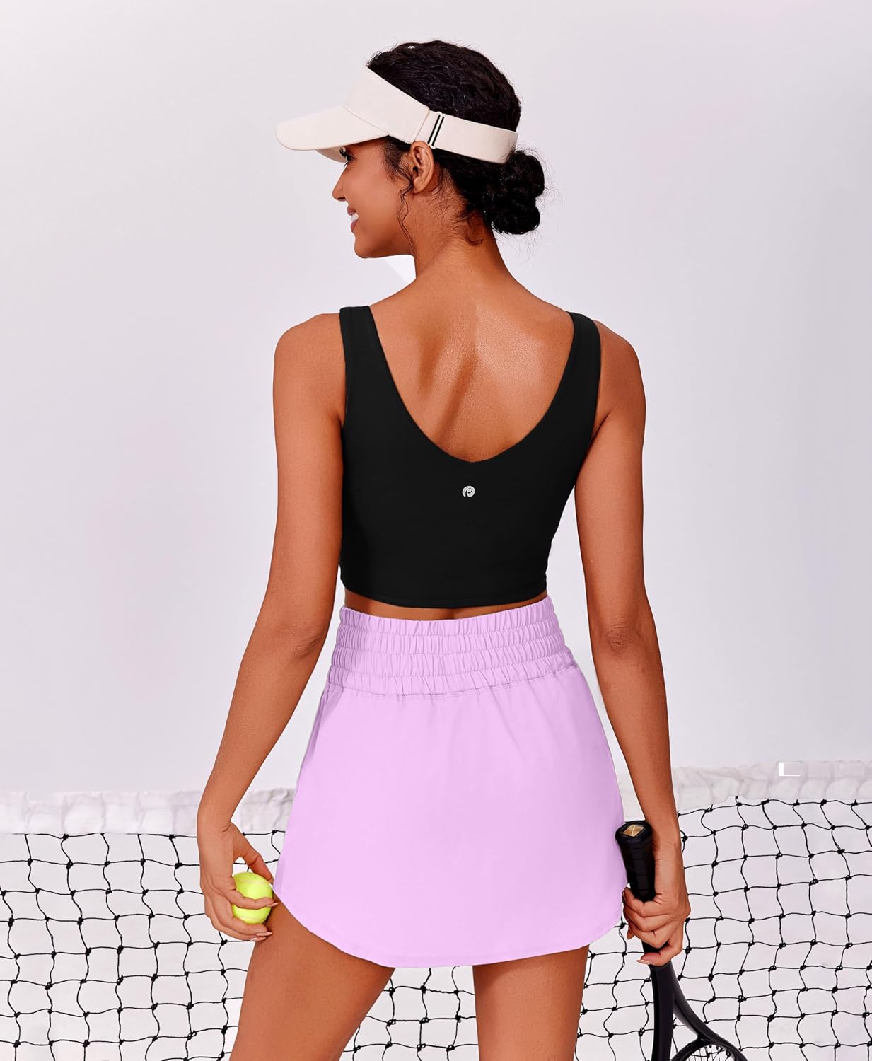 PINSPARK Golf Skirts for Women High Elastic Waisted Athletic Skort 2 Pockets Curved Hem Tennis Skirt for Pickleball Workout