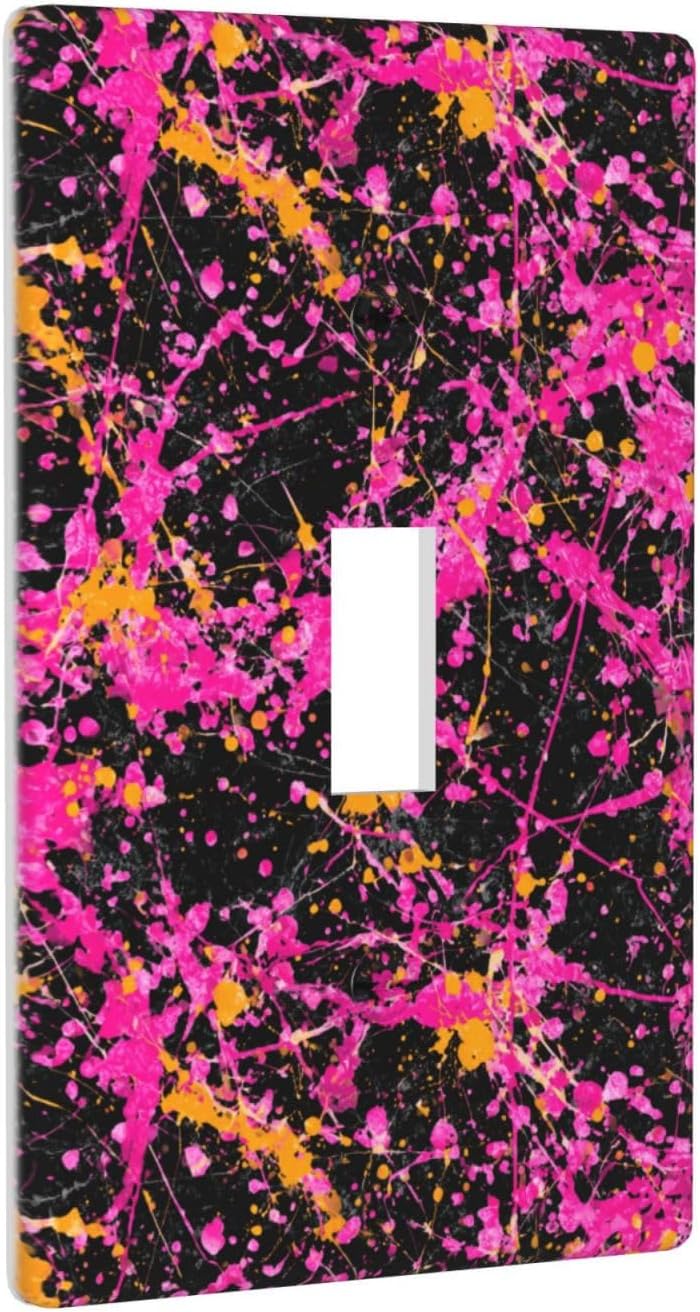 Neon Pink Abstract Paint Splatter Light Switch Cover Decorative Single Toggle 1 Gang Wall Plate For Kitchen Farmhouse Bedroom Bathroom Art Decor