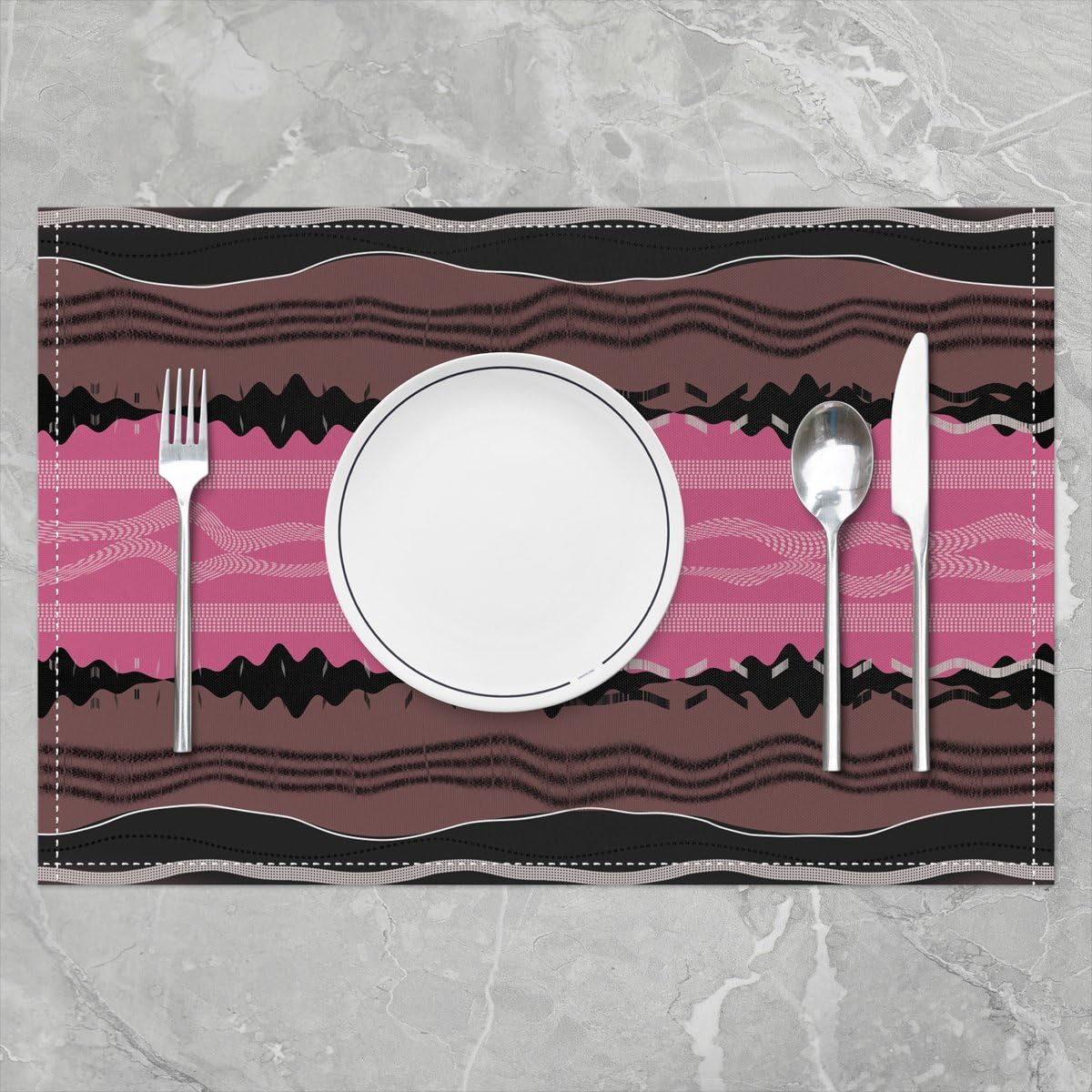 Feelyou Abstract Stripe Placemats Set of 4 Pink Abstract Stripe Table Mats for Party Kitchen Dining Decoration Holiday Seasonal Geometric Place Mat for Dinner Table Indoor Outdoor 18"x12" Non-Slip