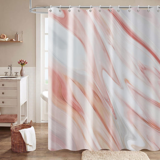 Pink Marble Shower Curtain, Peach Pink Modern Abstract Wave Luxury Bathroom Curtain Bathtub Home Decor Waterproof Fabric Machine Washable with 6PCS Hooks,36" Wx72 L