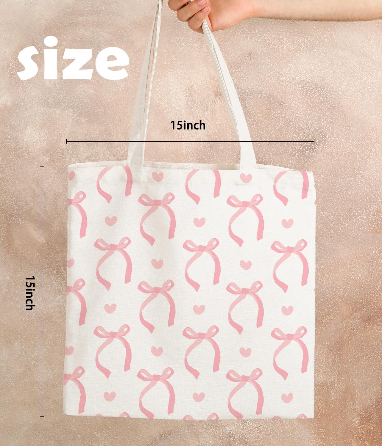 Coquette Pink Bow Preppy Canvas Library Tote Bag Gifts for Women Teen Girls，Canvas Bags With Handles