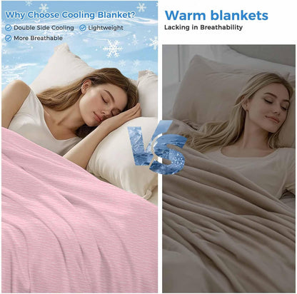 Solid Pink Cooling Blanket, Lightweight Breathable Summer Throw Blanket with Double Sided Cold Effect,Romantic Minimalism Abstract Denim Texture Picnic Beach Blankets Bed Sheet for Sleepers 30"x40"