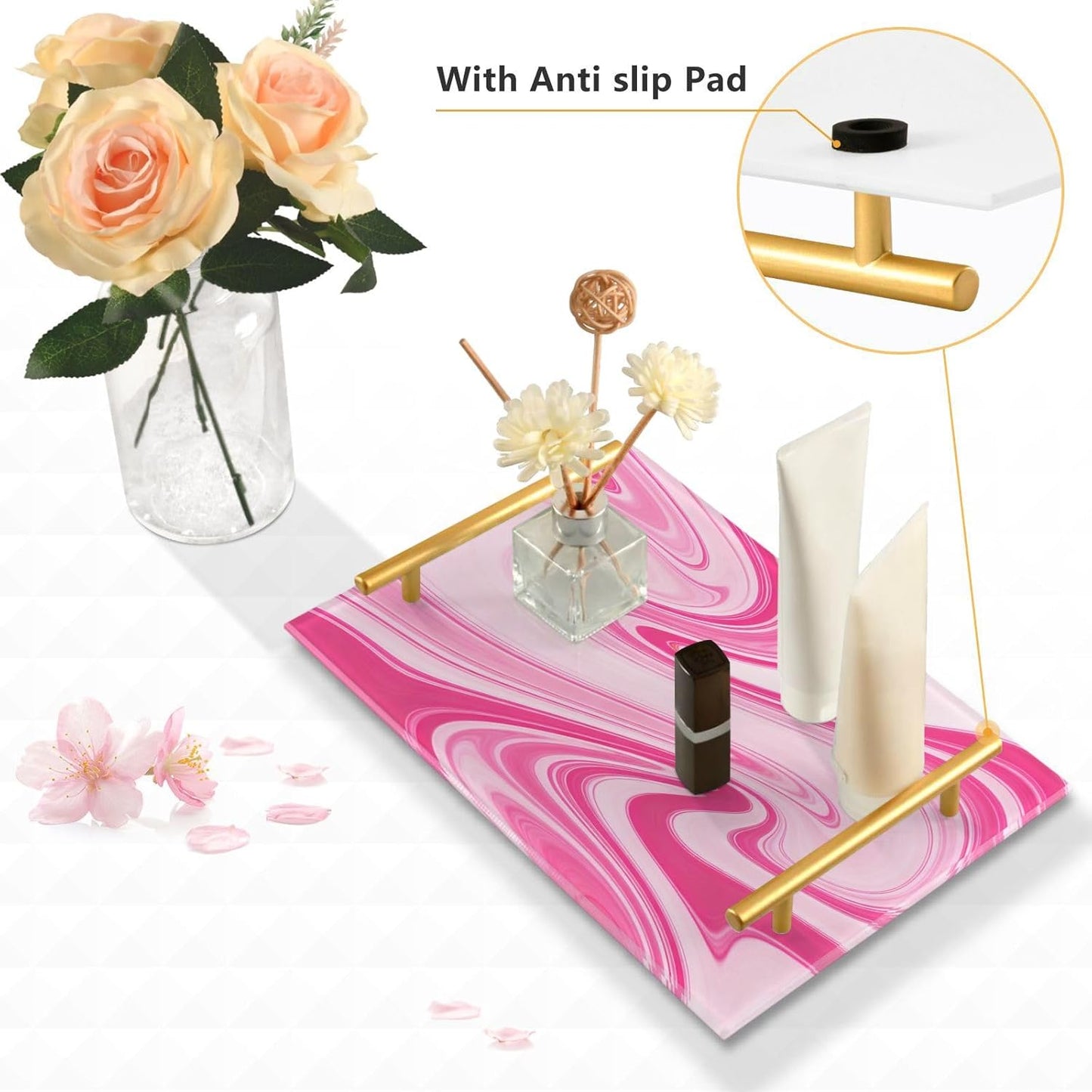 Peach Waves Decorative Farmhouse Tray with Handles Plastic Food Tray for Jewelry Perfume for Room Service bandeja de decoracion para sala